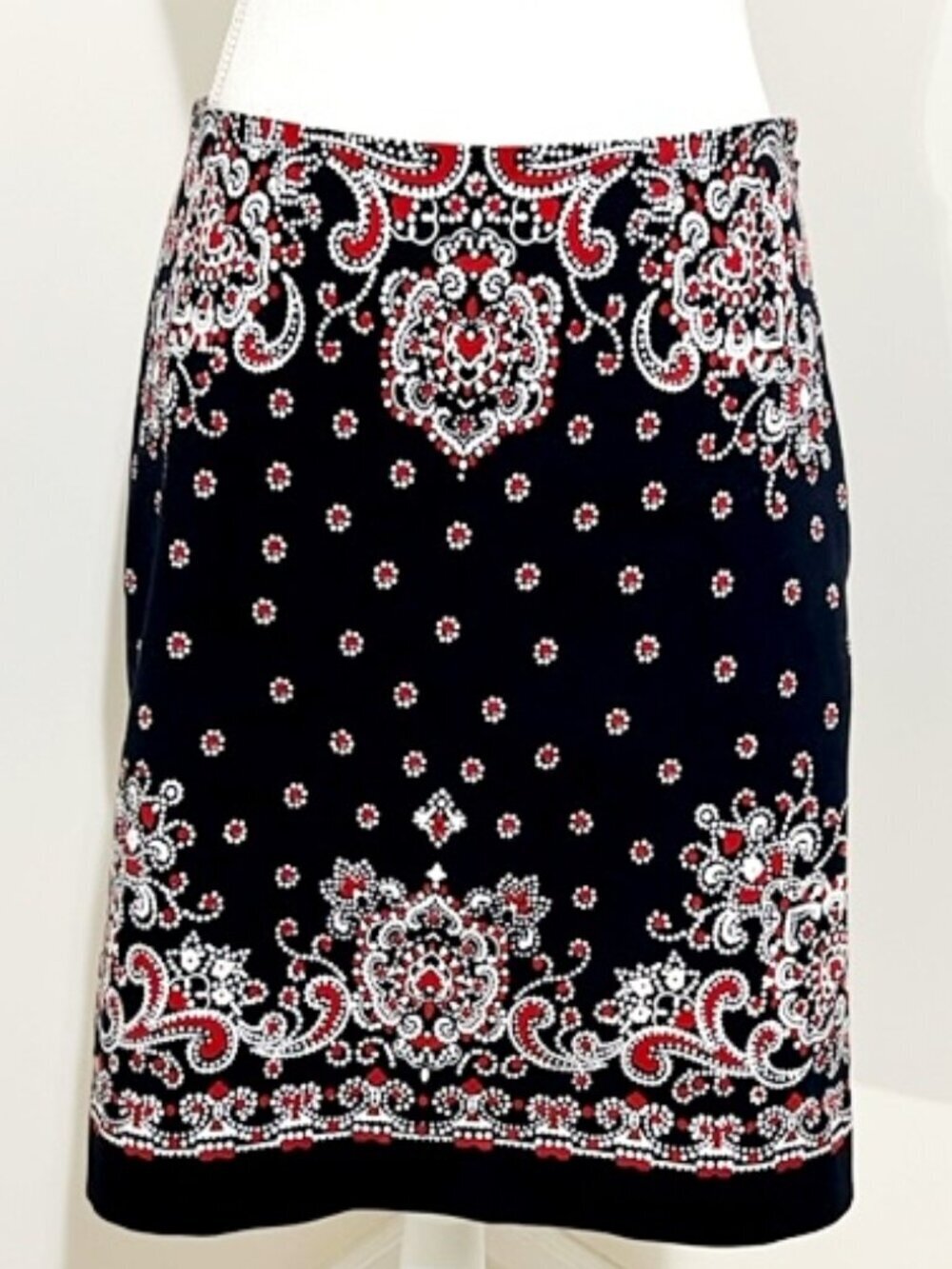 Talbots A-Line Skirt Red White & Blue Paisley Floral Americana Preppy Size 4